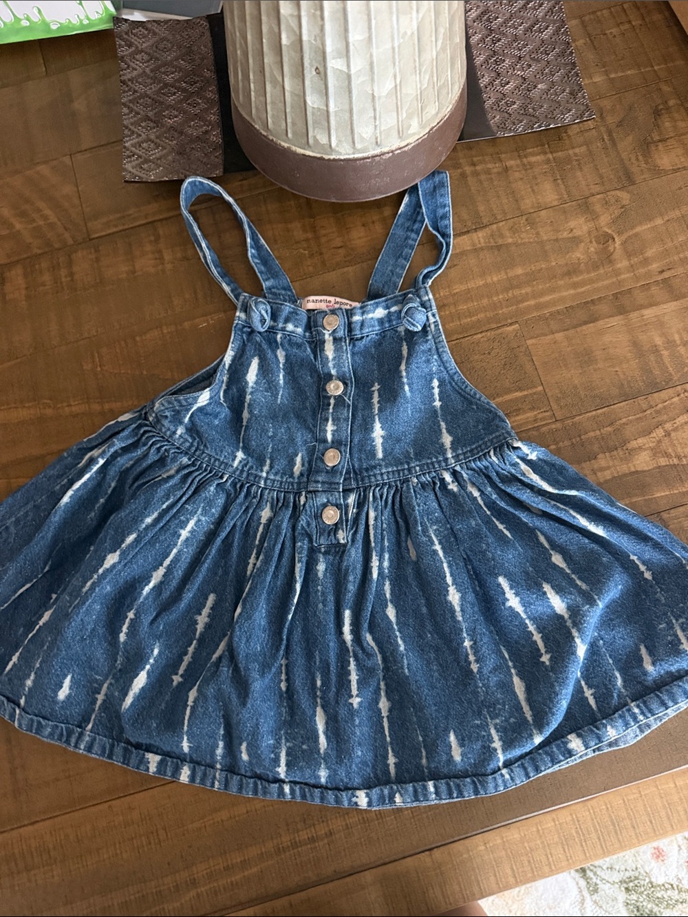 Nanette Lepore Girls Blue Tie-Dye Denim Overall Dress
